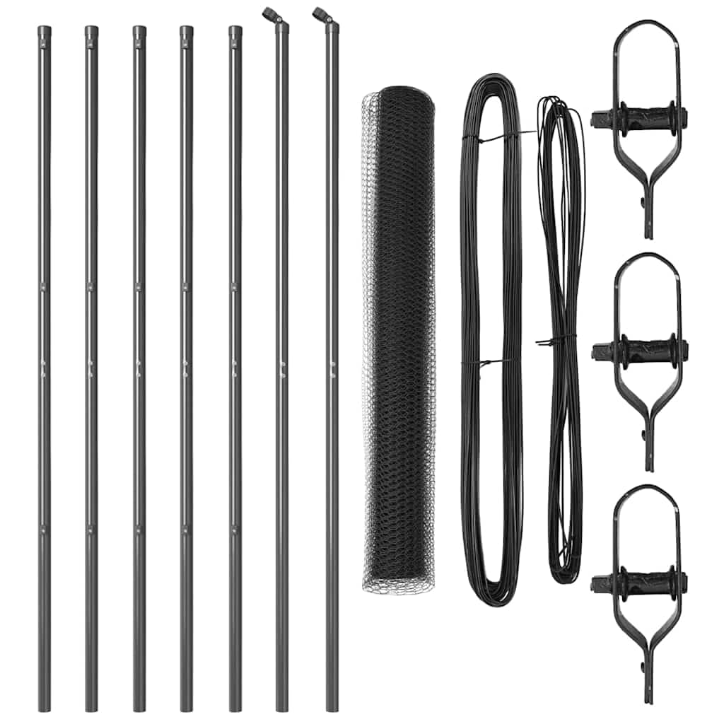 Grey Steel PVC Fence Post Set 10 x 1.2m 13mm Mesh Garden Security Barrier Outdoor Enclosure Corrosion Resistant Easy Assembly