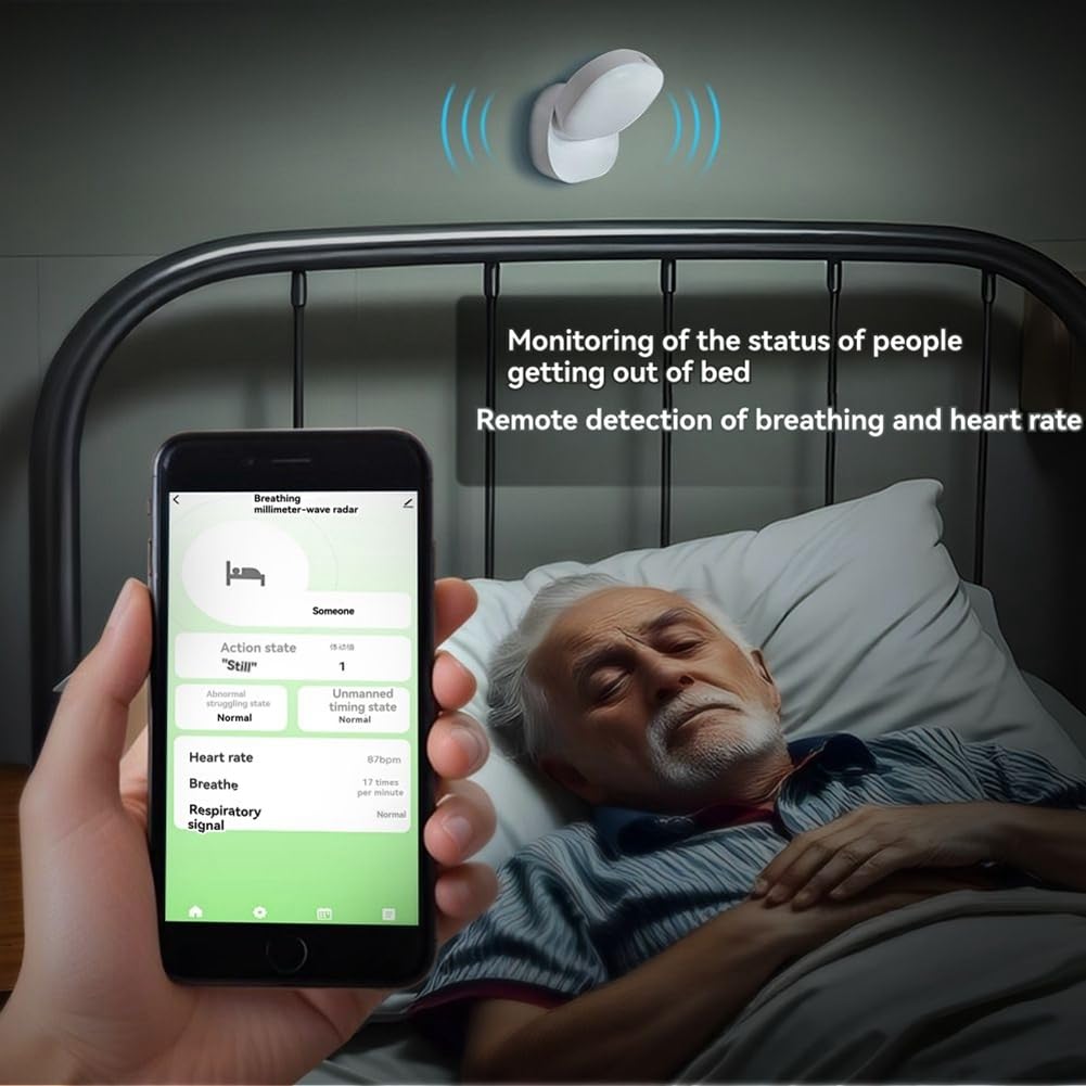 Capteur Radar pour Soins Aux Personnes Âgées, pour la Surveillance Hors Lit, la Détection de la Respiration et Du Rythme Cardiaque, la Détection Du Sommeil et la Détection de Présence.