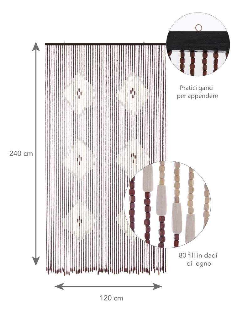 VERDELOOK | Tenda in Legno, 120x240 cm, Fantasia Rombi Chiari, Fili 80, Tenda per Porta, Decorativa Tenda Anti-Insetti
