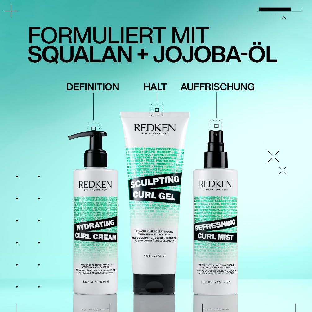 Redken Pflegeset Mit Cream, Spray und Gel für Locken - Refreshing Mist, Sculpting Gel und Hydrating Cream für Revitalisierte Locken und Hitzeschutz Bis 230° - Mit Squalan und Jojoba-Öl