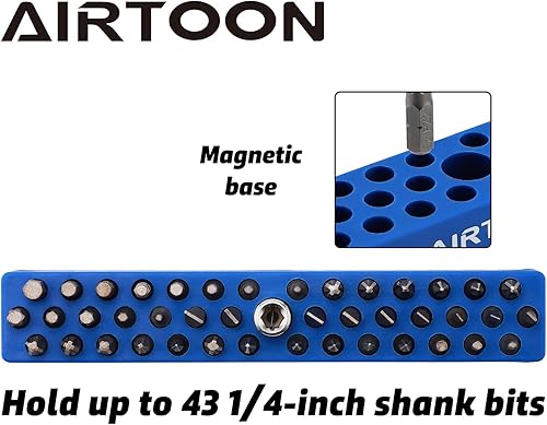 Miniatura 9 de AIRTOON Soporte magnético para puntas hexagonales de 14 de pulgada, almacenamiento de brocas de 43 agujeros con base magnética fuerte, organizador