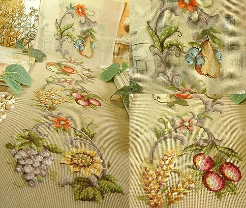 Fine Home Crafts Preworked Wonderful Grape Peach Blueberry Fruits Sunflowers Needlepoint Canvas