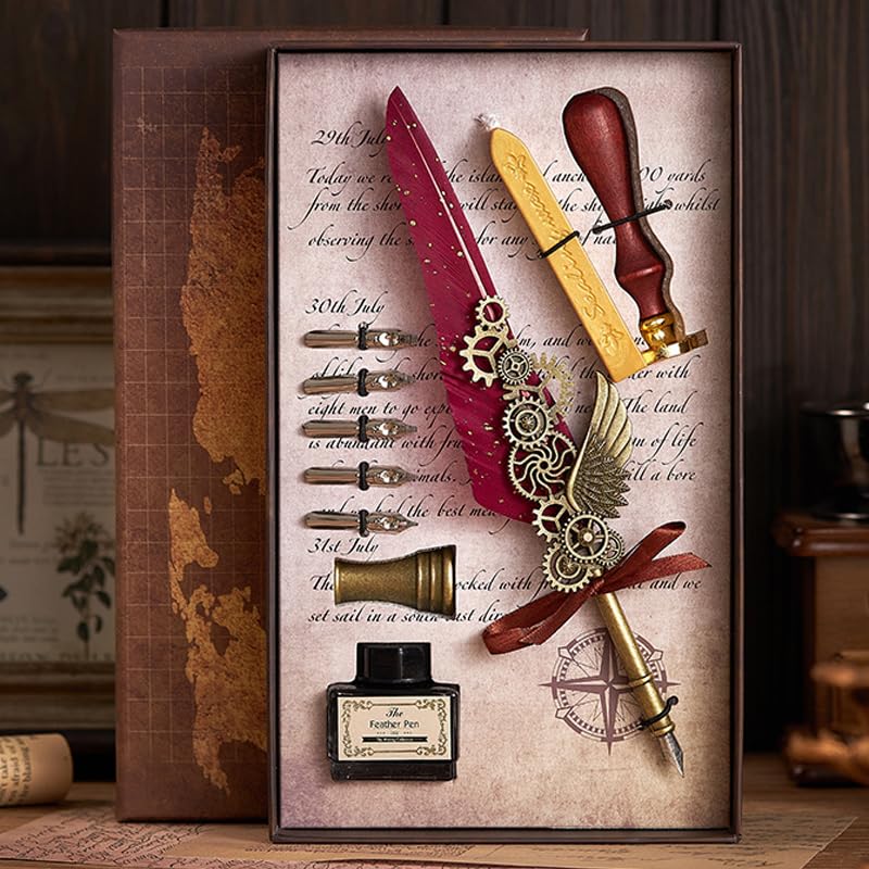 XUBX Juego de caligrafía, Conjunto de Bolígrafo y Tinta Pluma Caligrafía Escritura con 2 Pluma estilográfica, 12pcs Plumillas, 1 base de plumilla, herramienta para sobres, tinta