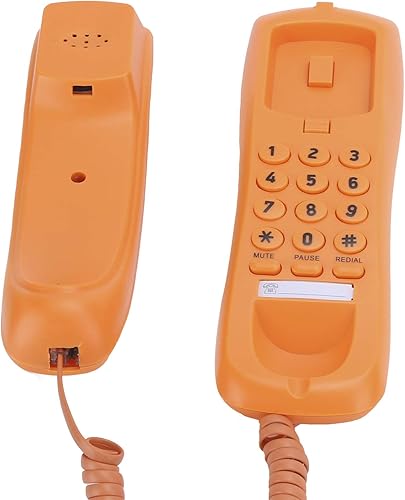 Miniatura 5 de kx Teléfono de oficina en casa naranja, mini teléfono portátil delgado teléfono de escritorio con cable de línea única para hogares, oficinas,
