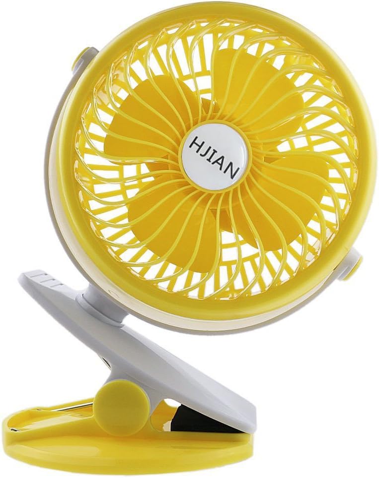 HJIAN 5-inch Clip Fan Portable Clamp Fans Battery Clip on Fans Personal Cooling Fan Tables Fan Desktop Fans Clamp Fans Baby Stroller Clip Fan Vehicle-Mounted Fan (Yellow)