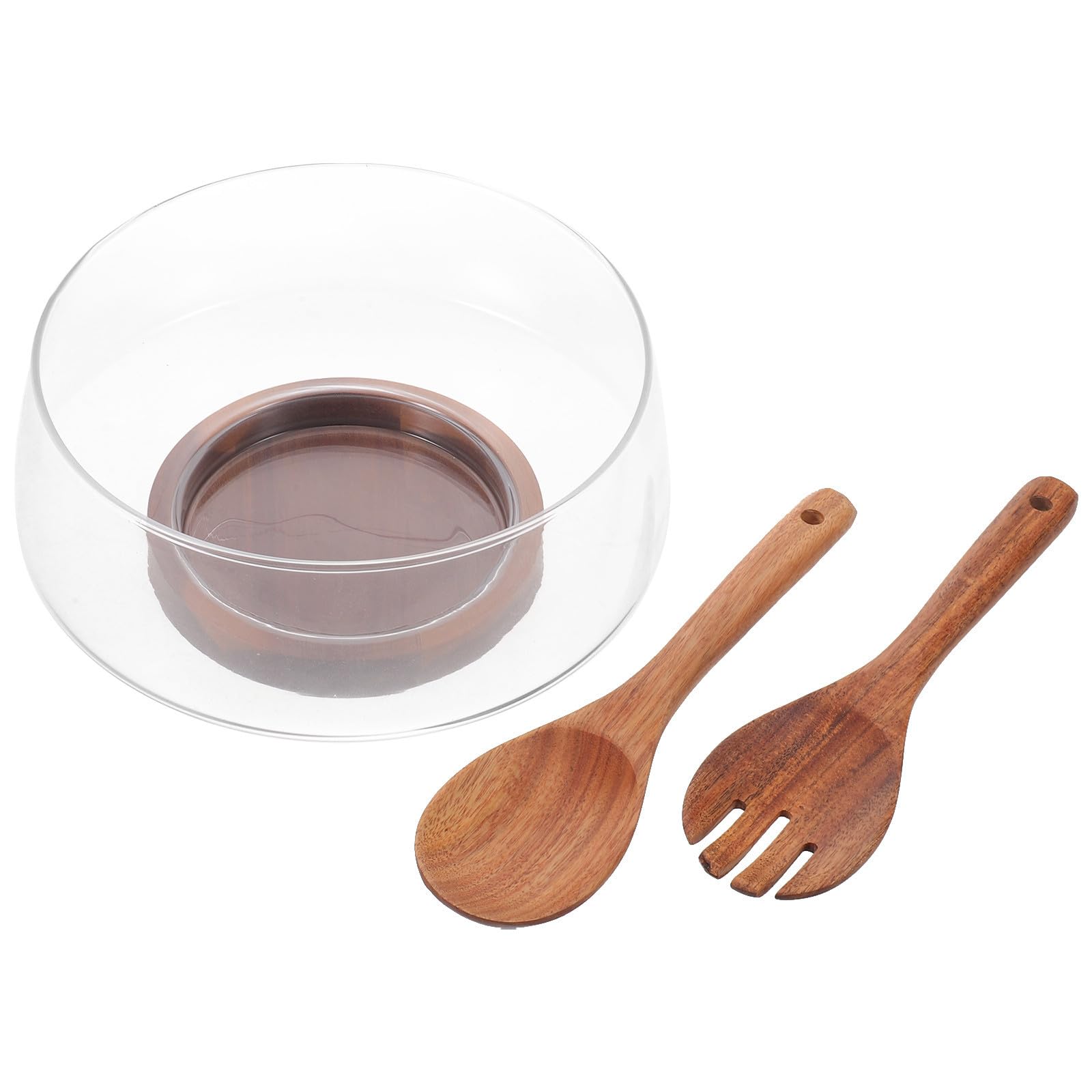ULTECHNOVO Conjunto de Ensaladera de Vidrio con Base de Madera de Acacia, Protección contra Condensación y Ahorro de Espacio para Servir Ensaladas Frías en Verano
