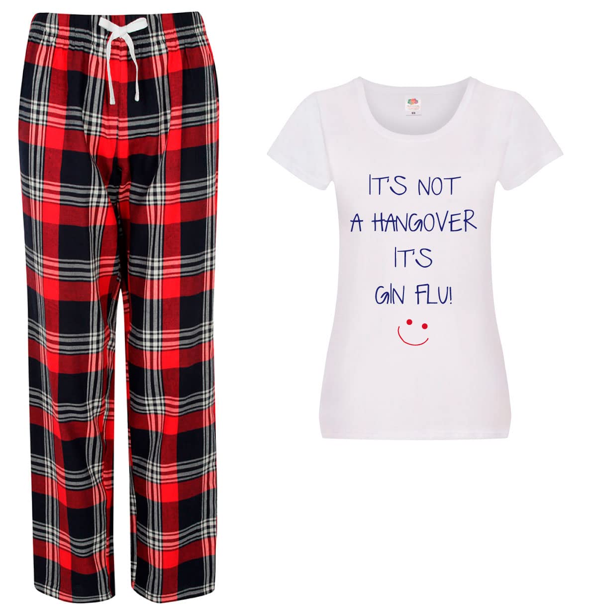 60 Second Makeover Women's Red Limited It's Not A Hangover It's Gin Flu Pyjamas For Gin Gifts For Her Tartan Trousers Pjs Pajamas Pyjama Set Green - Small