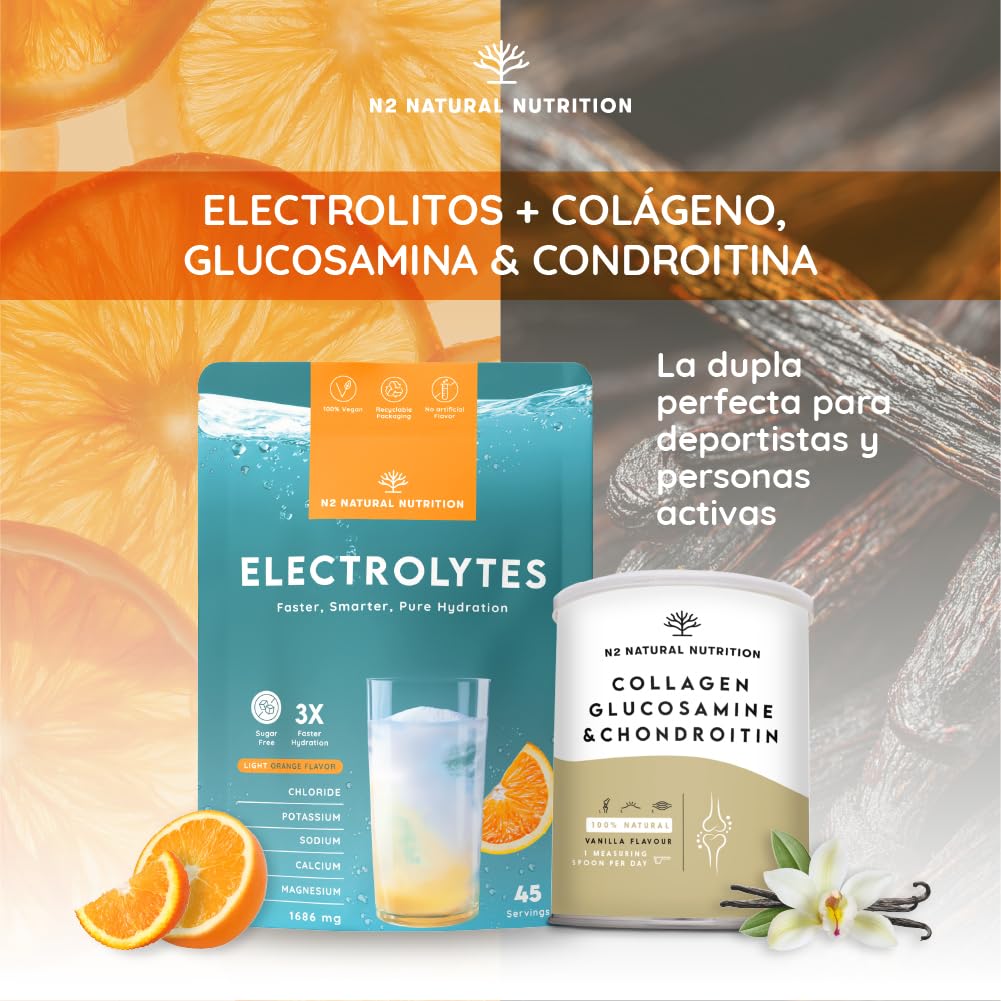 Electrolitos sin azúcar, 1686mg para 45 días de Hidratación. Bebida isótonica con Cloruro, Potasio, Sodio, Calcio y Magnesio. Deportivo, Energético, Vegano, Dieta Keto. N2 Natural Nutrition