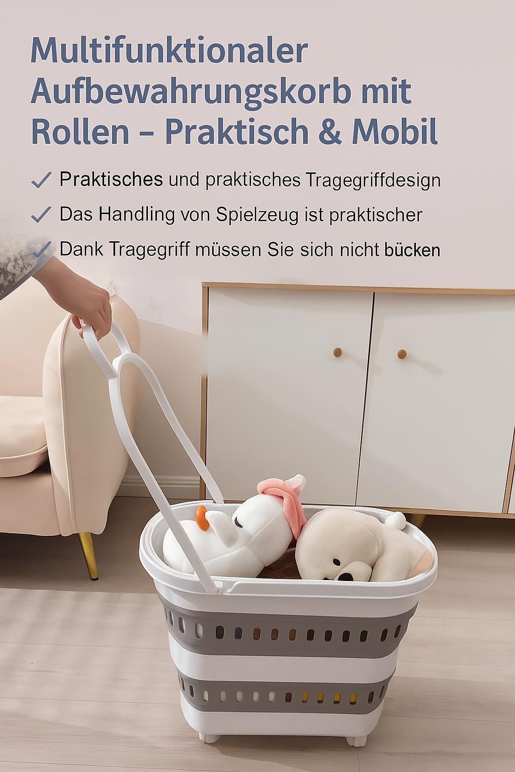 Cesto Pieghevole Per Biancheria 40L - Contenitore Salvaspazio, Bianco/Rosa, Per Casa E Campeggio - Foto 6