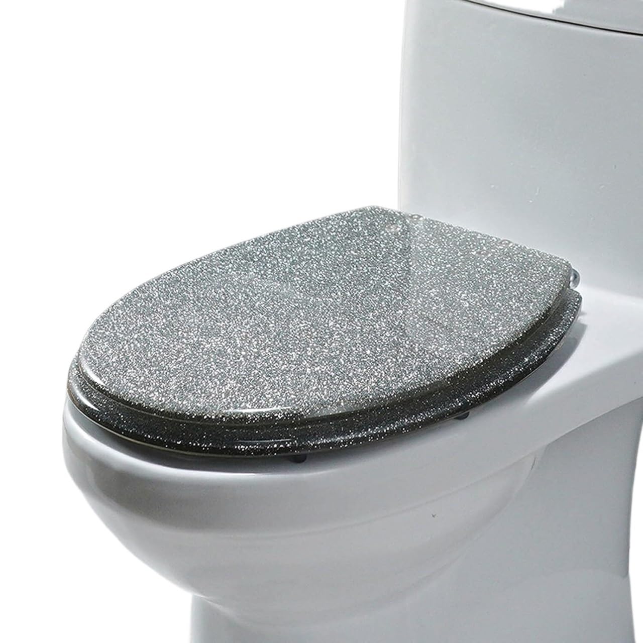 Pokrywa na deskę sedesową, deska sedesowa z żywicy brokatowej, łatwa instalacja i czyszczenie, funkcją cichego zamykania(Silver)