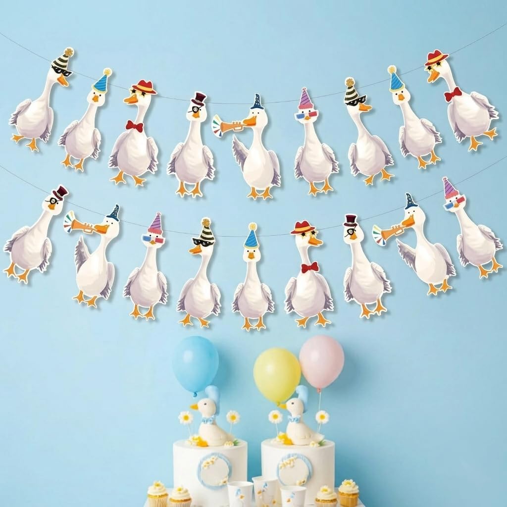 Cheerland Silly Goose Garland Party Banner Funny Geese Party Decoration Supplies Garden Themed Cute Boys Girls Birthday Baby Shower Decor Hanging Garland for Kids & Garden Parties