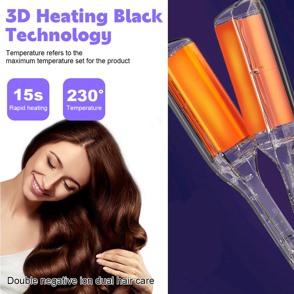 Welleneisen Für Haare, 32mm Lockenstab Große Locken, French Wave Lockenstab, 5 Einstellbare Temperaturen, V Förmiger Welleneisen Große Wellen, Mermaid Hair Waver, für Lange/Kurze Haare (Lila)