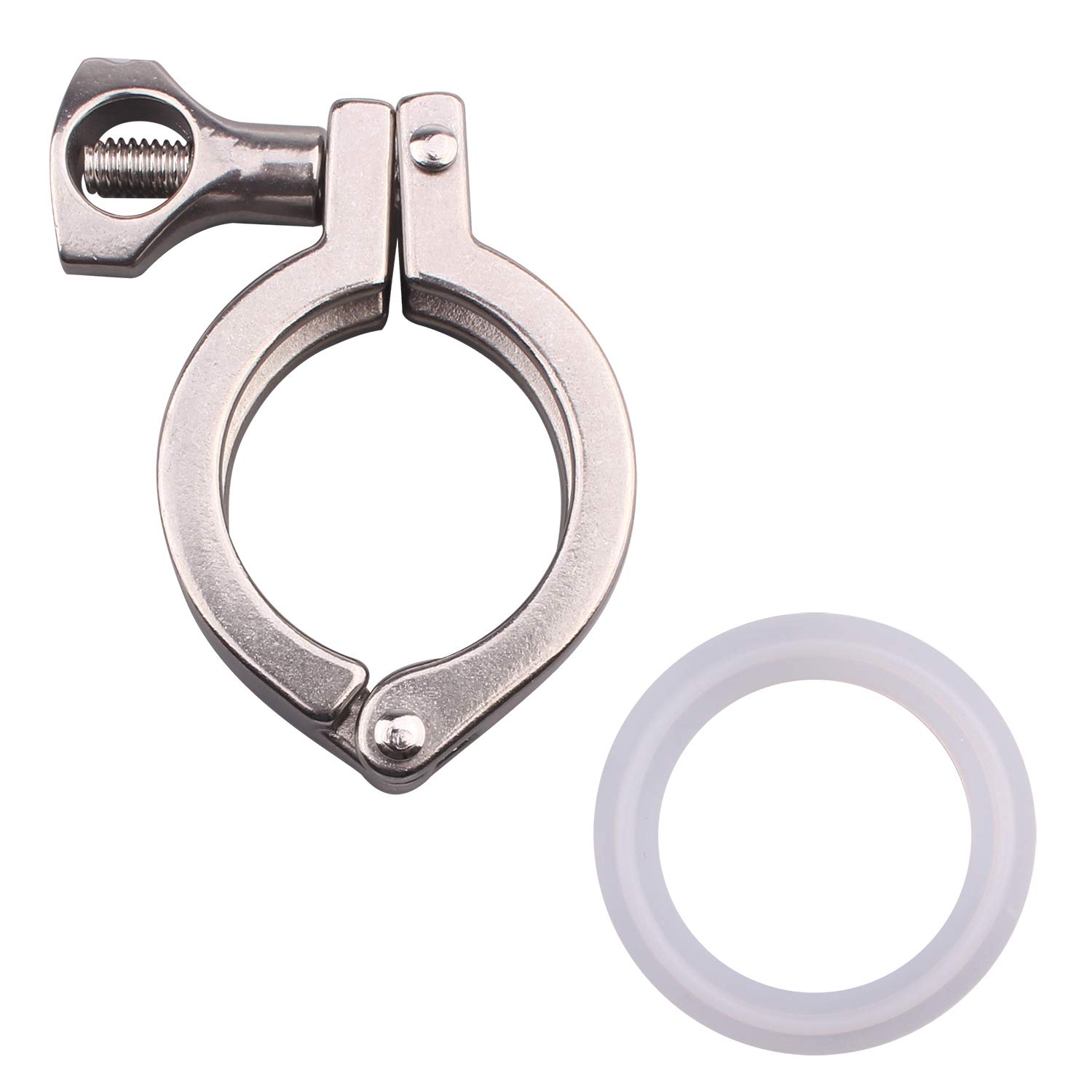 DERNORD Tri-clamp Stainless Steel 304 Single Pin Heavy Duty Tri Clamp with Wing Nut for Ferrule TC with 1 pc Silicone Gasket (1.5" Tri-clamp+Silicone Gasket) (1.5 Inch Tri clamp Size: 1 Pack)