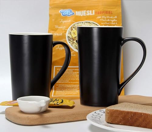 Miniatura 6 de Smilatte M007 - Tazas de café grandes de 20 onzas, taza de cerámica alta lisa con asa para papá y hombre, juego de 2, color negro