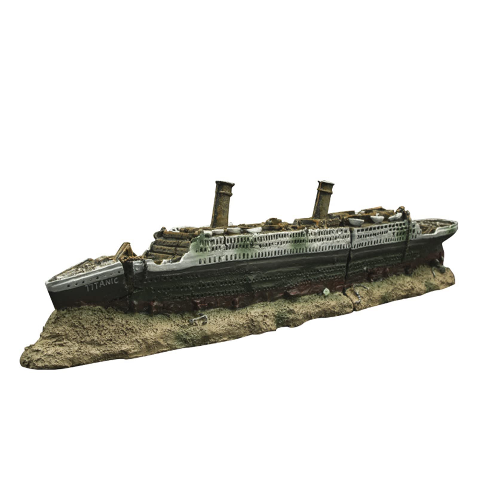 WDOPEN-Aquarium Titanic Shipwreck Decor - Resin Material Shipwreck Warship Simulation, Dilapidated Sea Wreck Hiding House for Fish Tank Landscaping