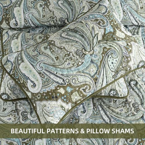 Green Paisley Quilt Set King Size Boho Bedspread Coverlet Set 3 Pieces, Soft Lightweight Microfiber Dark Olive Green Paisley Floral Pattern Bedding Set for All Season, 110''x90'' - Cosy Home Interiors Green Paisley Quilt Set King Size Boho Bedspread Coverlet Set 3 Pieces, Soft Lightweight Microfiber Dark Olive Green Paisley Floral Pattern Bedding Set for All Season, 110''x90'' - Image 6