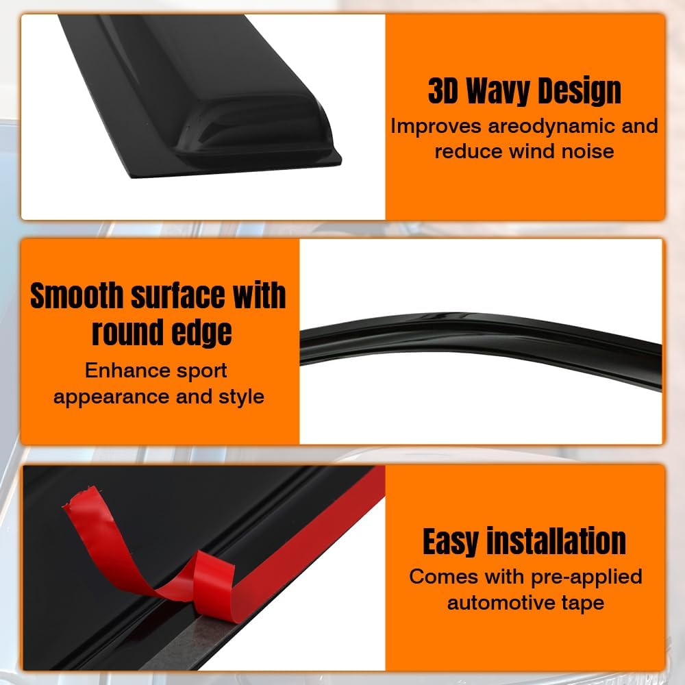 Tape on Window Visor Deflectors, Compatible with 2005-2010 Kia Sportage, Acrylic Smoke Tinted Slim Style Window Rain Guards, Sun Wind Side Vent Visor Set, 4 Pieces