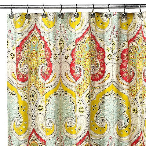 Eanshome bright red and yellow India tropical bathroom shower curtain with paisley patterns approx 180 x 200cm
