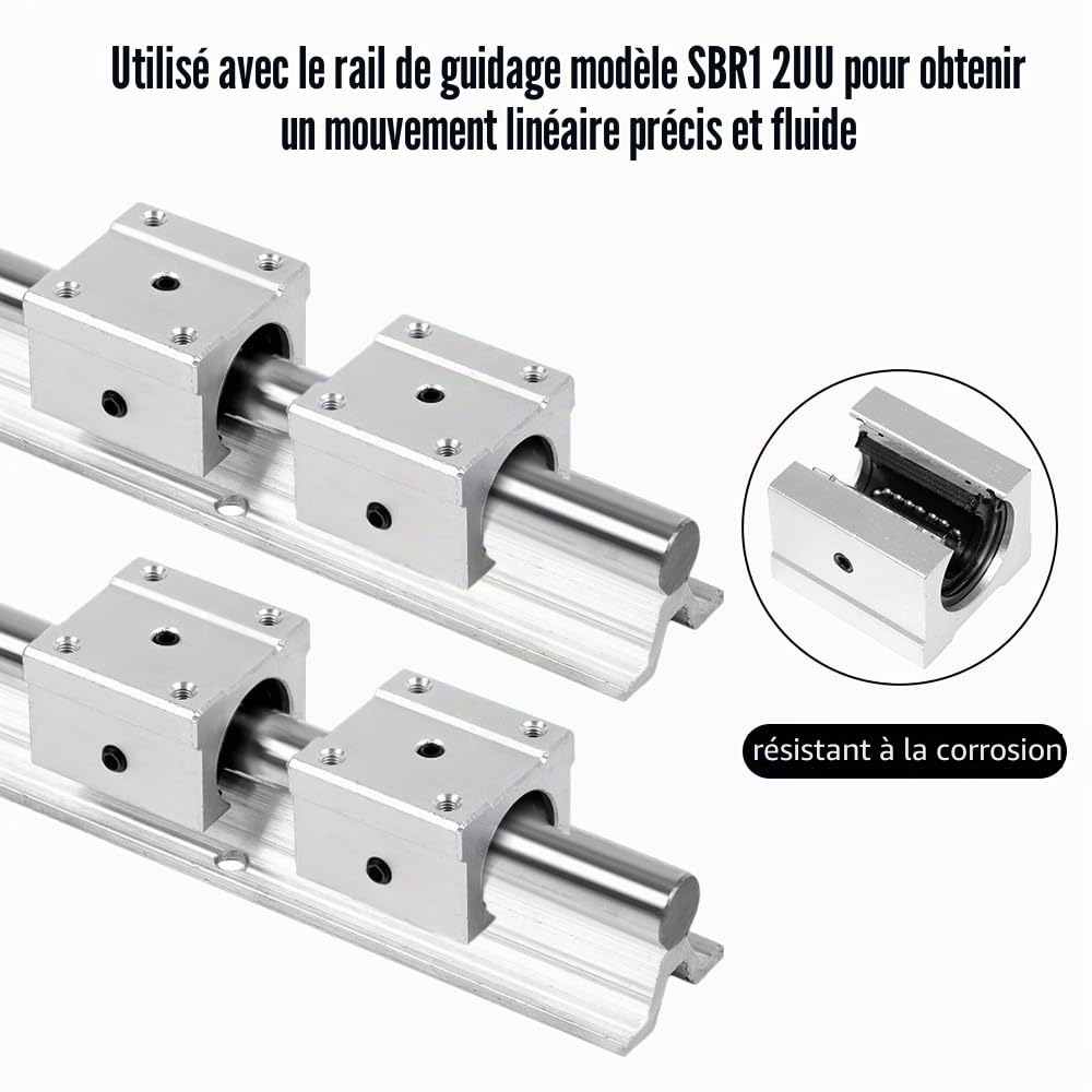 4 Pièces Bloc Linéaire de Glissière à Roulement SBR12UU Roulement à Billes Linéaire Bloc Coulissant en Aluminium pour CNC, Imprimante 3D et Machine de Gravure