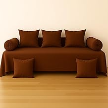 BELVOSTUM Microfiber Plain Solid Color Diwan Set 8 Pieces, 5 Cushion Covers, 2 Bolster Cover with Single Bedsheet (Coffee, Diwan Set)