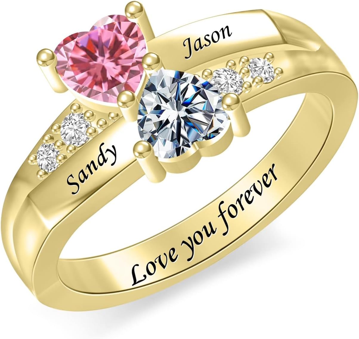 LucySky 925 Sterling Silver Personalized Mothers Ring with 2 Birthstones Custom Promise Rings for Women Mother's Day Birthday Christmas Gifts for Mom Grandma Wife
