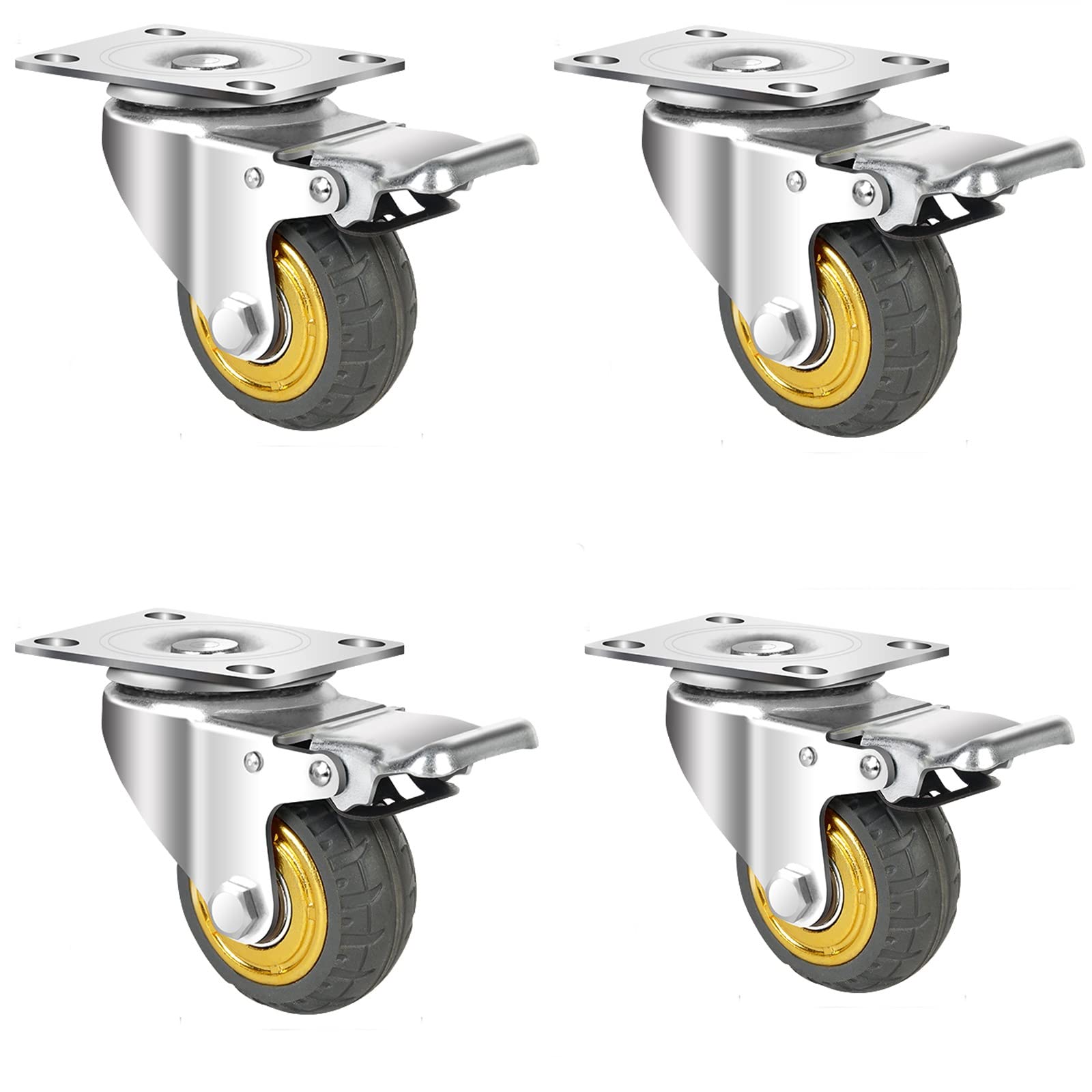 Ruote in Gomma Resistenti, piroettanti con Freno, silenziose e stabili, Facili da installare, Elevata capacità di carico, perfette per carrelli e carichi Pesanti.