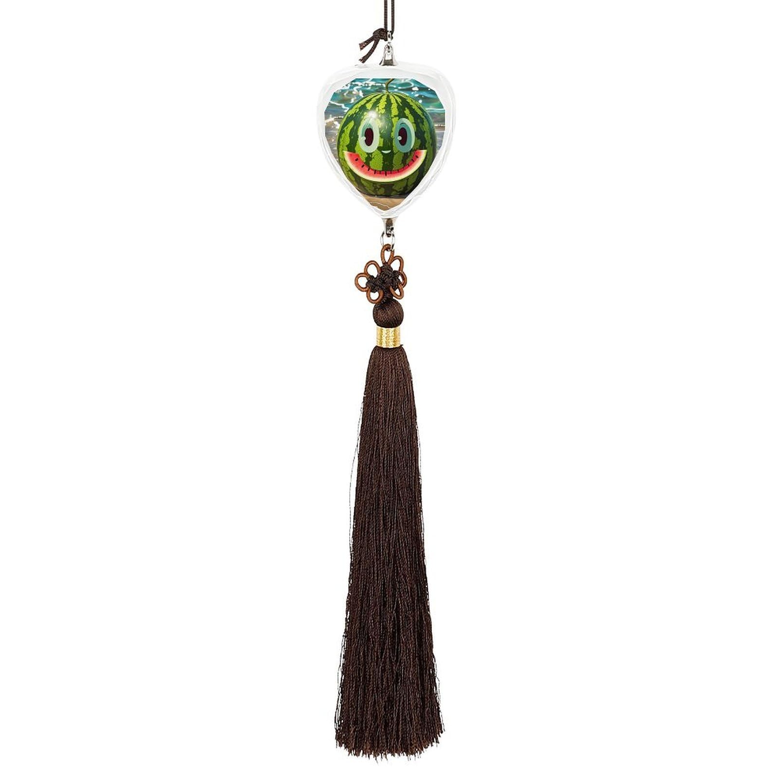 Crystal Auto Pendant Charms Love Crystal Car Rear View Mirror Charms Watermelon with Smiley Auto Hanging Interior Ornament Pendant Car Interior Accessories for Women Men CarCharms Decor