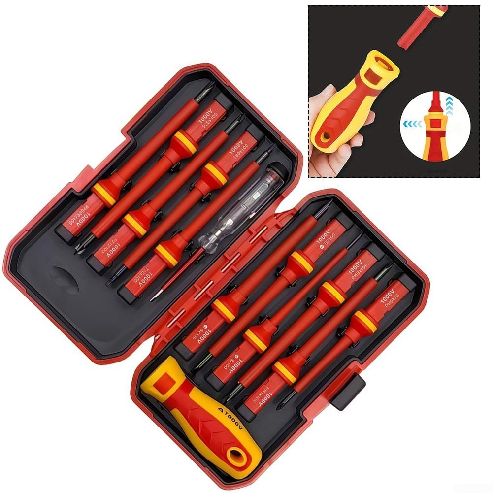 Ensemble de tournevis isolés 1000 V, kit d'outils d'électricien certifié VDE pour travaux électriques, 33 cm avec embouts magnétiques et poignée remplaçable