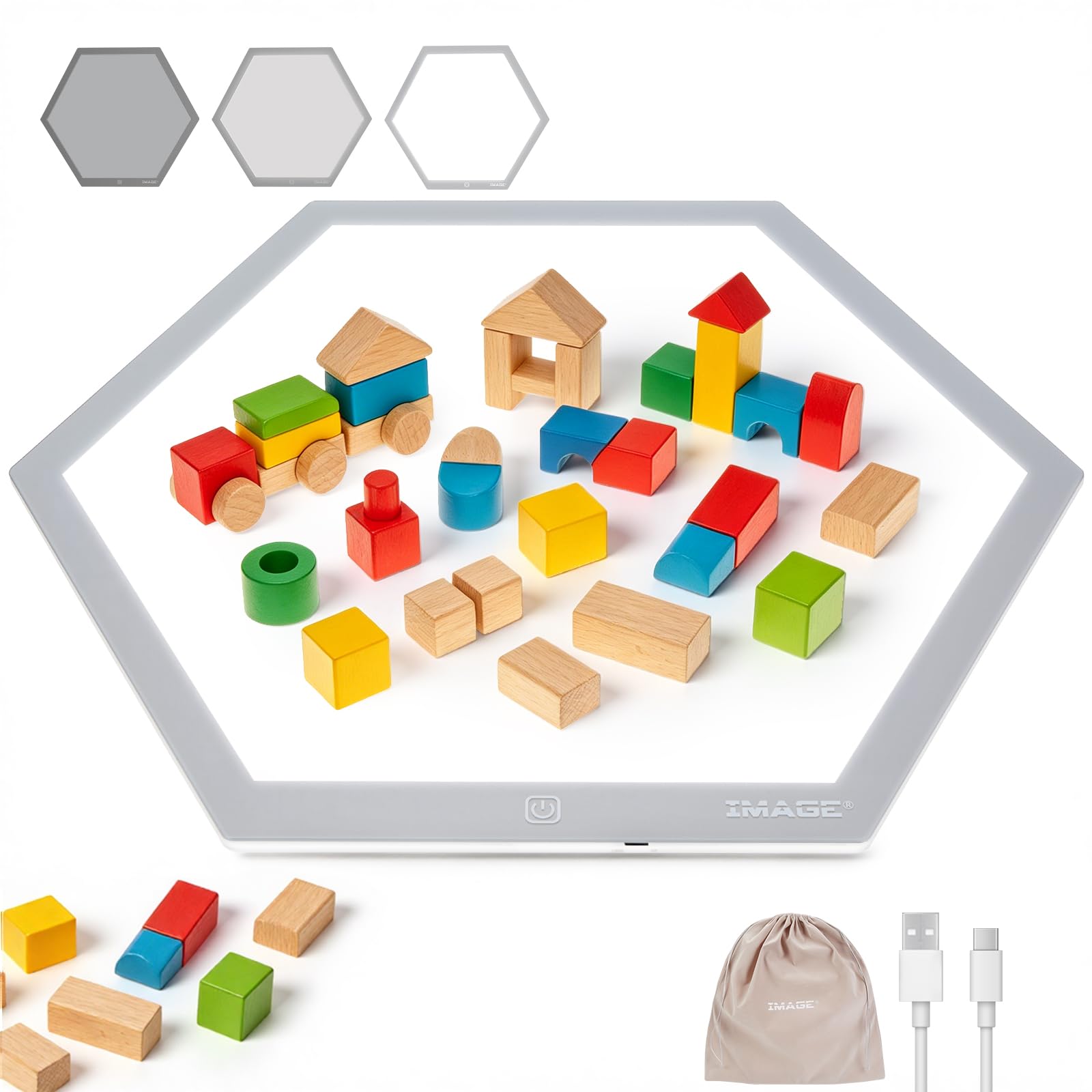 IMAGE 17,2*14,9 Zoll Sechseck-LED-Lichtkasten zum Nachzeichnen, 3 Helligkeitsstufen, idealer Leuchttisch für Zeichnen, Skizzieren, Animation, Nachzeichnen lernen für Kinder (Baustein nicht enthalten)