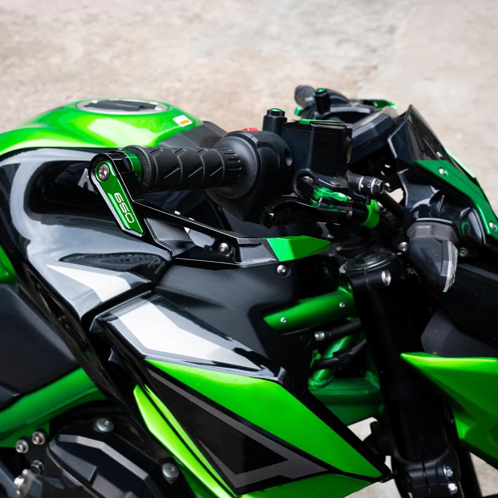 Protezione Manubrio Moto Accessori per Kawasaki Ninja 650 Ninja650 Z650 2017-2024 2025 Protezione Mani Tappo Manubrio Moto Freno Frizione Leva Guardia in Alluminio (Verde)