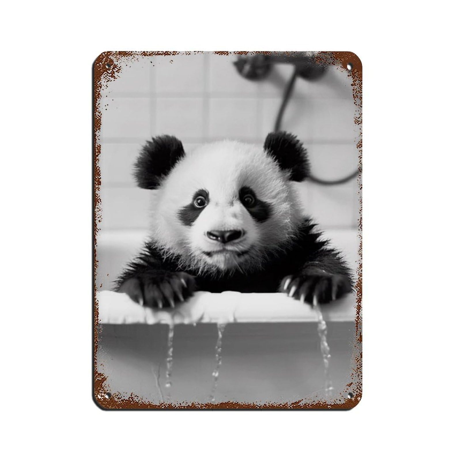 Panda in The Bathtub, Funny Animal Poster (3) Retro Poster Metal Tin Sign Chic Art Retro Iron Painting Bar People Cave Cafe Family Garage Poster Wall Decoration 12x16inch(30x40cm)