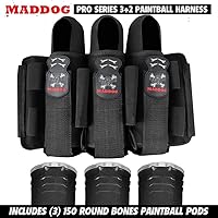 Vista 2 de Maddog Pro 3+2 - Paquete de cápsula de arnés de paintball con (3) cápsulas de paintball Bones de 150 rondas Expulsión de cápsulas Cinturón