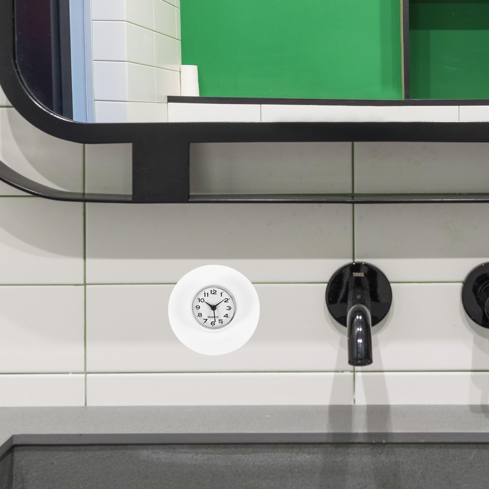 Amosfun Reloj De BañO Impermeable con Ventosa, Reloj De Pared para Y Cocina, DiseñO Moderno Sin Batería, Espejo De Vidrio