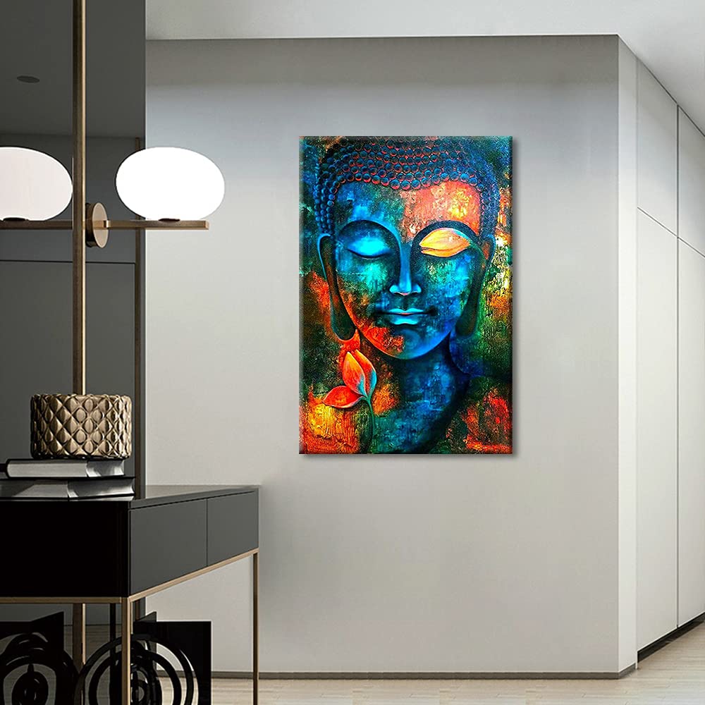 Buddha Head Wall Decor Indigo Blue Buddha Prints on Canvas Decorations for Living Room Office Wall Decor Buddha Wall Art Easy Hanging with Frame (12"x8"x1 Panel) — view 3