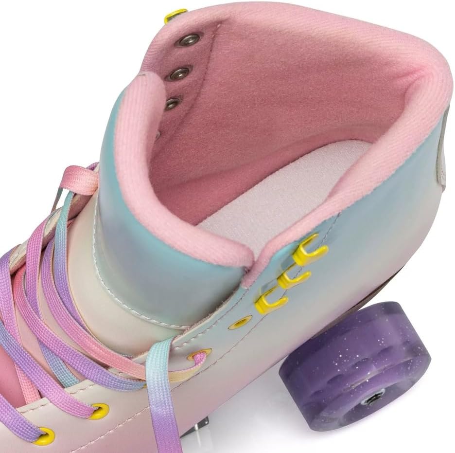 Indoor Roller Skates Women Adult, Microfiber Material Double Row 4 Glowing Wheels Design Roller Derby Skates for Girls and Boys