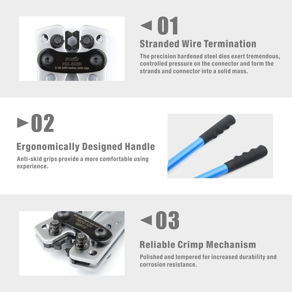 IWISS Battery Cable Lug Crimping Tool from AWG 8-1/0 with Cable Cutter : Tools & Home Improvement