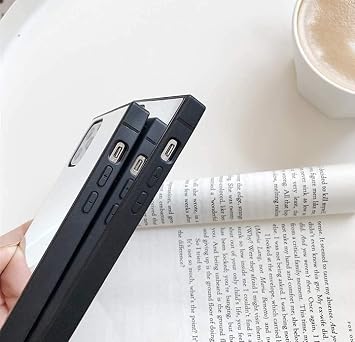 Compatible with iPhone 15 Pro Max Rectangle Mirror Case for Women Girls Makeup Glass Mirror Back Design Silicone Bumper TPU Protective Cover Phone Case