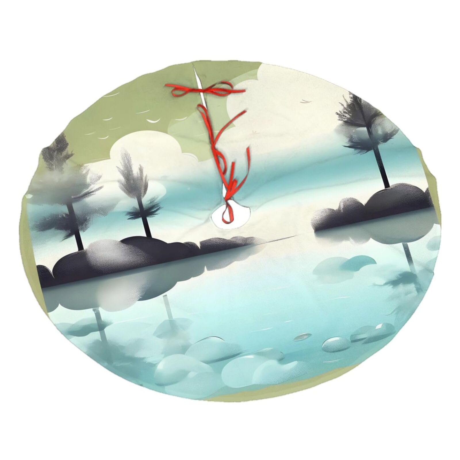 Tranquil Lakes Printed Christmas Tree Skirt Christmas Plush Tree Skirt 48 inches (About 112.2 cm) Christmas