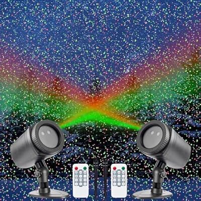 Treela 2 Pcs Christmas Projector Light Xmas LED Projector RGB Motion Christmas Garden Projection Lights Waterproof Spotlight Outdoor for Xmas Party Decor (Black Shell, 2 Color Light,Point Stars)