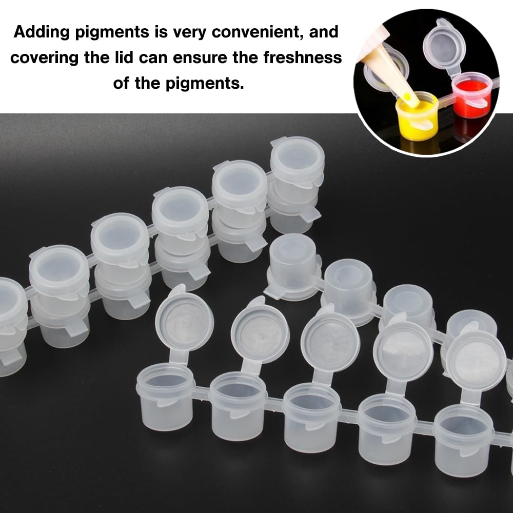 120 Botes de Pintura Vacíos 5ml Mini Tiras de Pintura Vacías Tazas de Pintura Vacias de Plástico Botes Pequeños de Pintura Transparentes con Tapa para Aulas Escuelas Pinturas (20 Tiras)