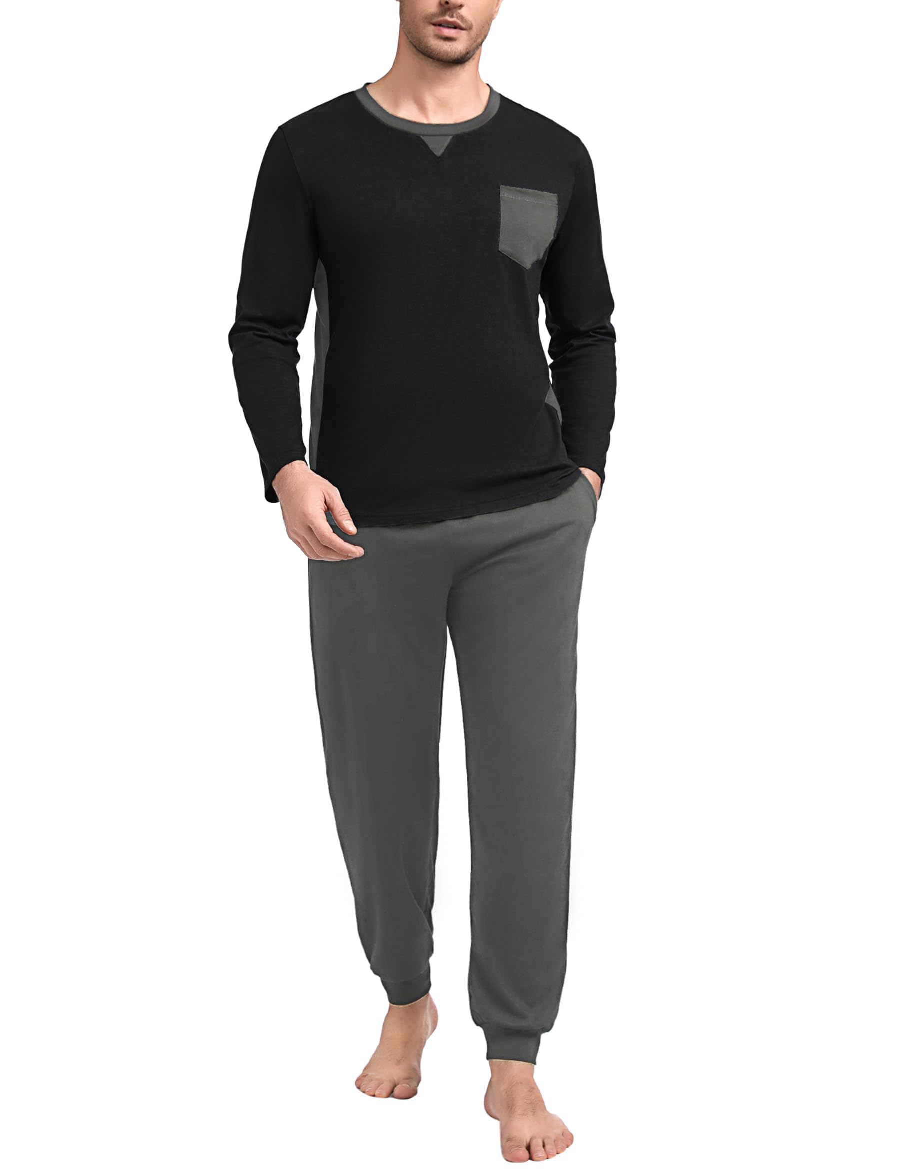 marvmys Men's Long Cotton Winter Pyjama Set Pyjamas Men's Long Sleeve Shirt with Chest Pocket Pyjama Bottoms with Pocket and Cuffs-picture-39