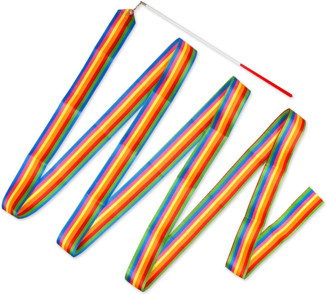 Leosportz Daincing Gymanstic Ribbon Stick - Rythamic Gymanstic Ribbon | Traing Equipment for Gymnastics Streamer Stick (170 inch, Ranbow)