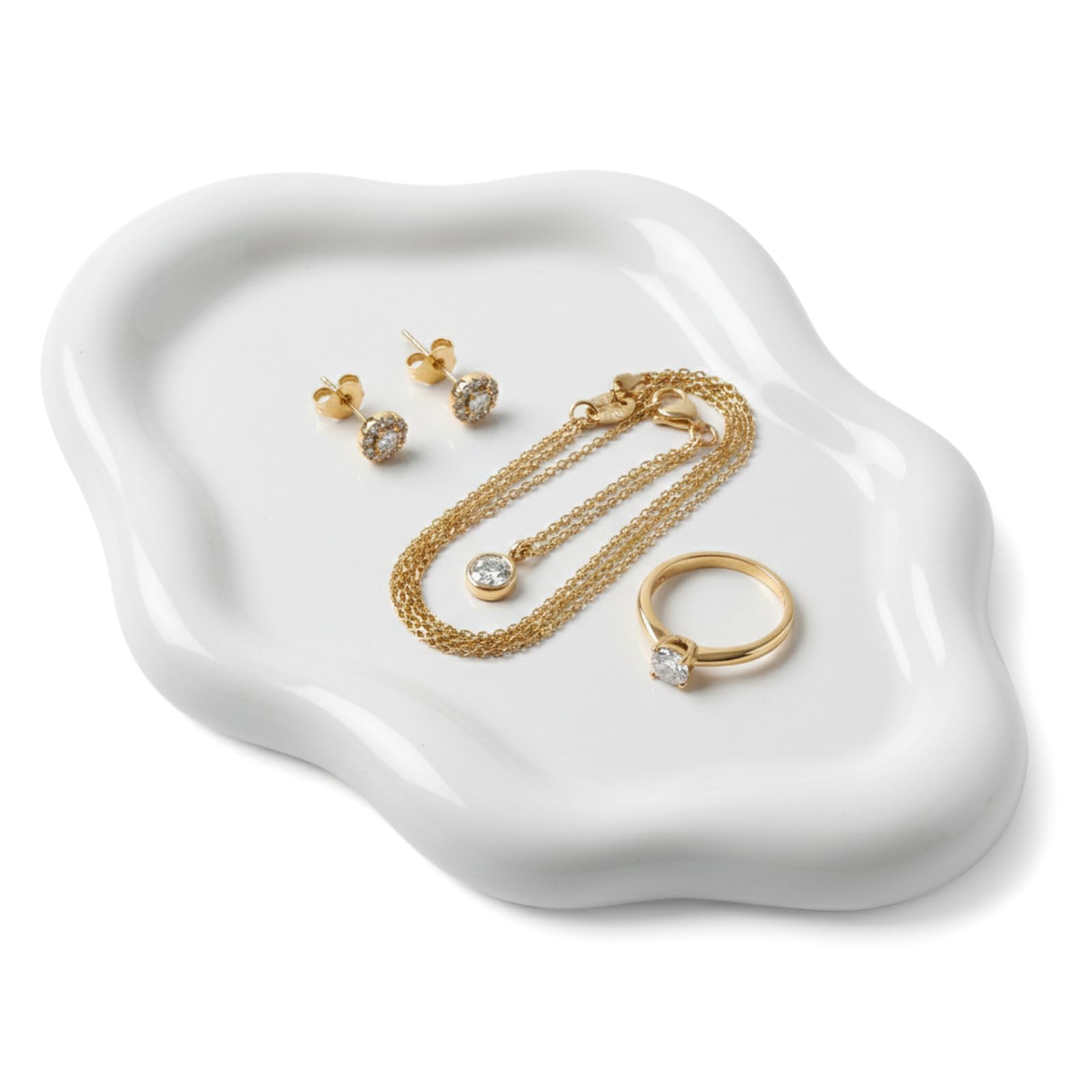 Ceramic Jewellery Dish Trinket Dish - Cloud Shape Tray Jewellery Dish Small Key Tray Perfume Tray, Trinket Tray Vanity Tray for Cosmetic, Ring, Necklace, Bracelet, Gifts for Women, Mother (White)