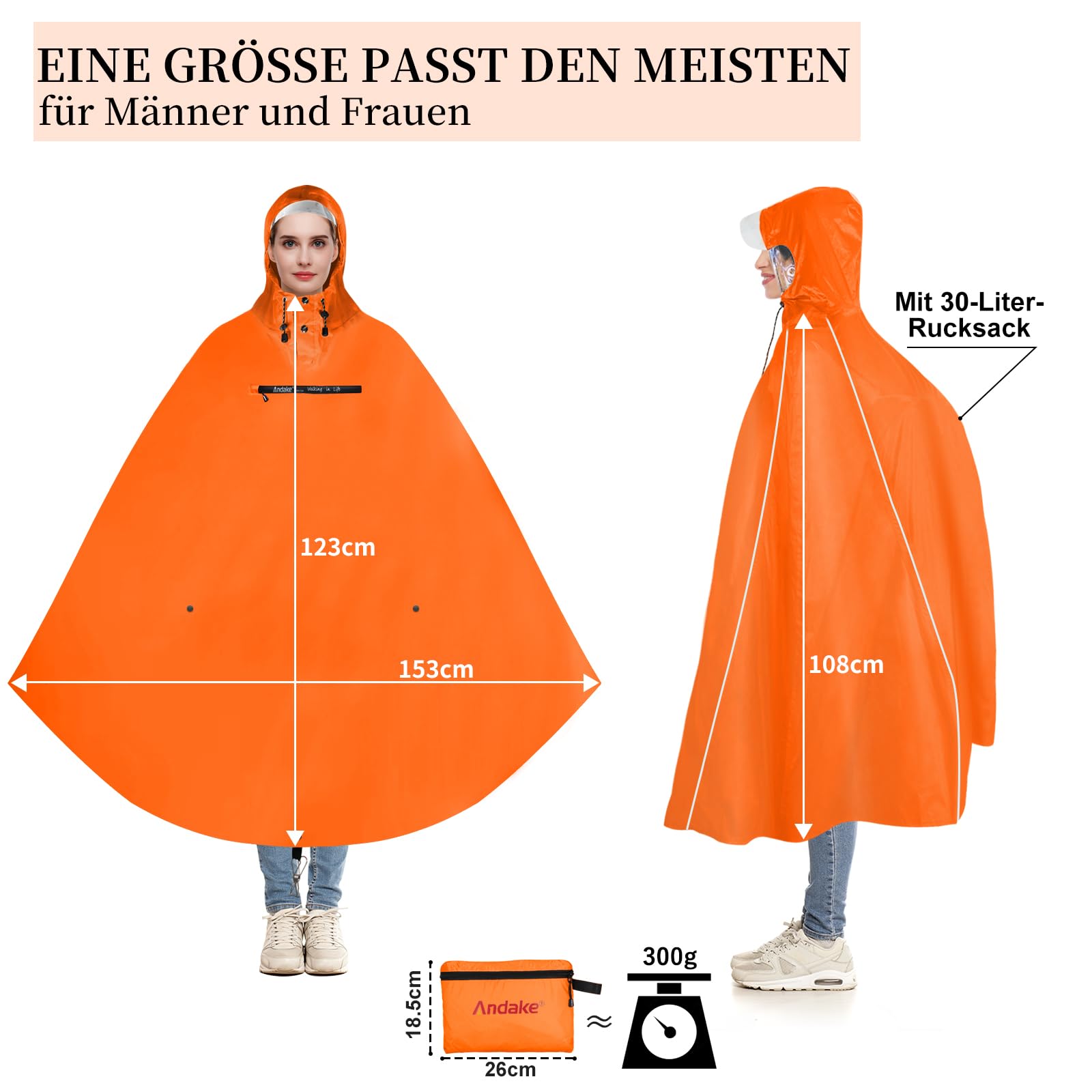 Andake Poncho Antipioggia Bicicletta per Uomo e Donna, Impermeabile Ciclismo Pioggia Poncho