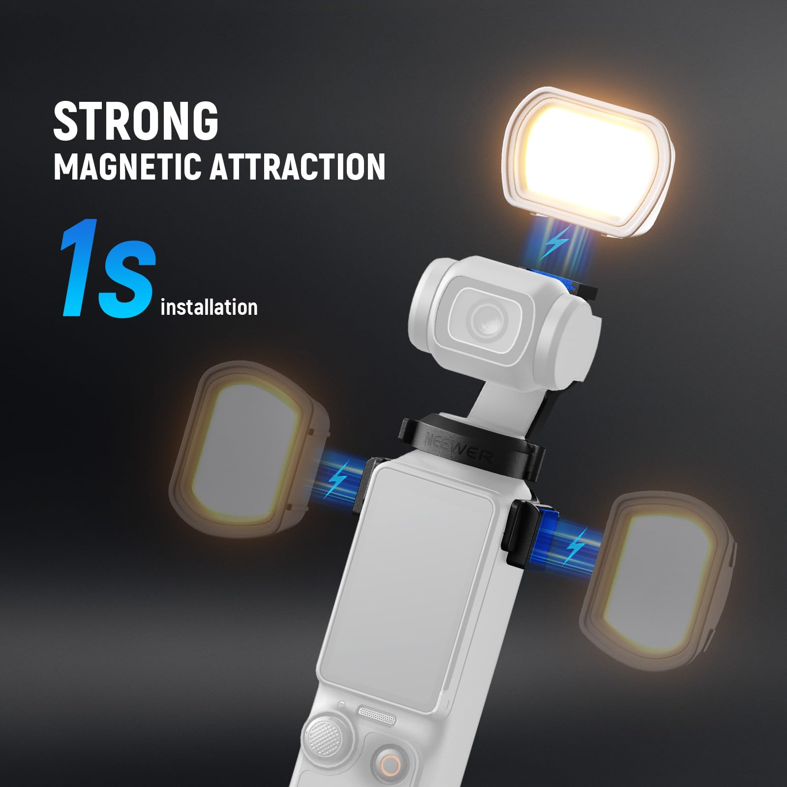 NEEWER Basics Magnetic Auxiliary Light Compatible with DJI OSMO Pocket 3 Gimbal Cam Creator Combo, 1.3W USB C Rechargeable Plastic Mini LED Fill Light Attachment for Selfie Vlog Video Recording,: 1-Pack w/Cleaning Cloth