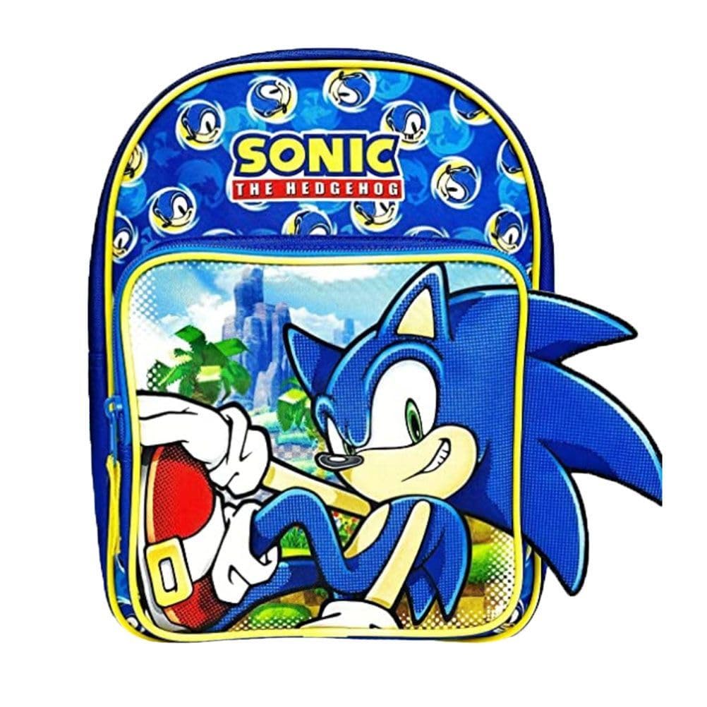 Small Sonic the Hedgehog City Rings School Nursery Rucksack Backpack Daypack with 3D Spikey Hair - Measures approx. 30cm (H) x 23cm (W) x 11cm (D)