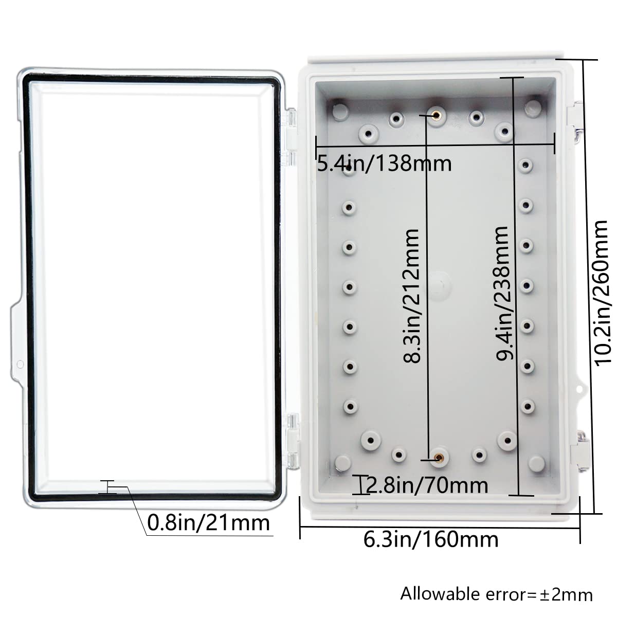 Zulkit Boîte De Jonction, Boîtier électrique étanche IP67, Couvercle à Charnière En Acier Inoxydable, Boîtier En Plastique Pour Projet Avec Plaque De Montage, Support Mural Et 2 Presse-étoupes, Gris