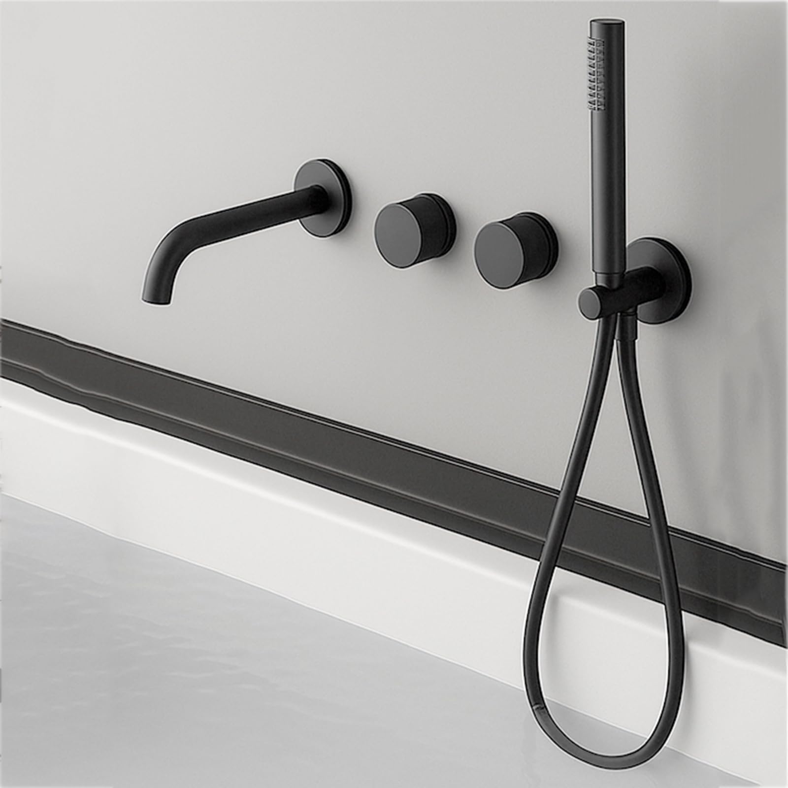 JYBNBBE Concealed Bath Mixer Tap Wall Mounted 360 Rotatable 2 Functions Hot and Cold Bath Mixer Taps with Shower Set Brushed Gold (Black A)