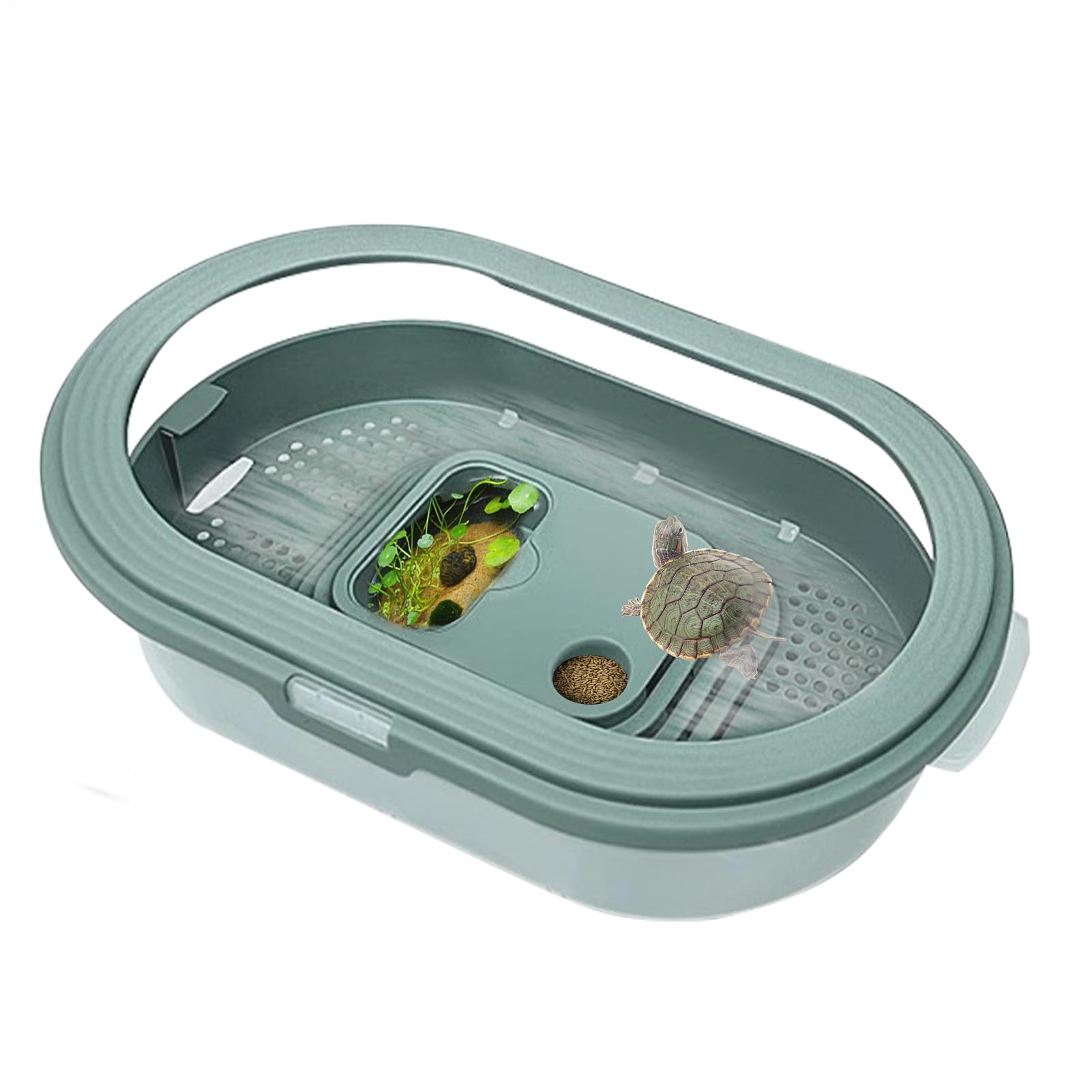 Iouyjiu Aquatic Turtle Tank | Washable Reptile House,Tortoise Resting Feeding Terrarium, Anti-Escape Terrapin Basking Aquarium for Reptile