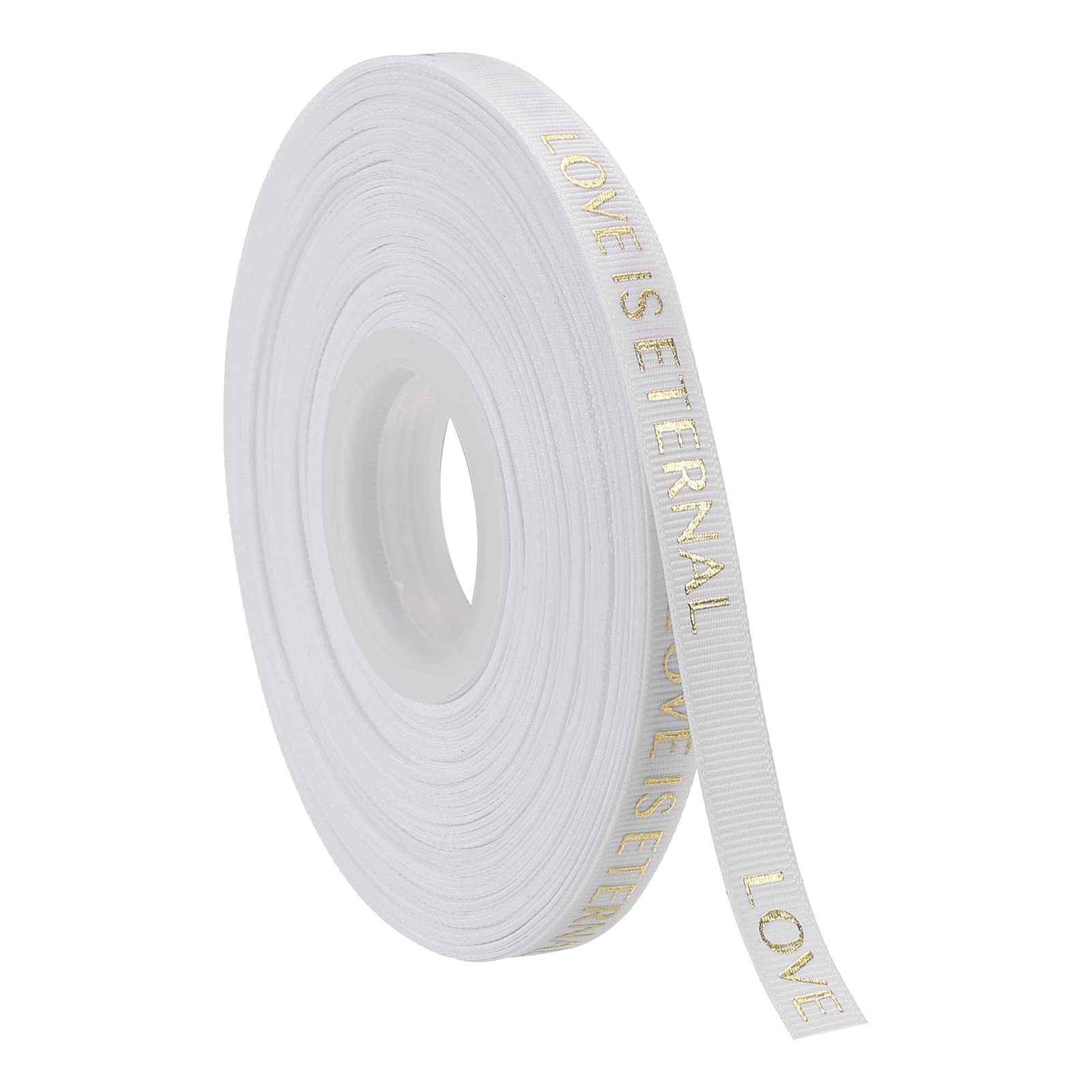 MECCANIXITY 3/8 Inch Thin 50 Yard Love You Satin Ribbon Valentine Personalized Grosgrain Ribbons White for Gift Wrapping Bouquet Cake Box